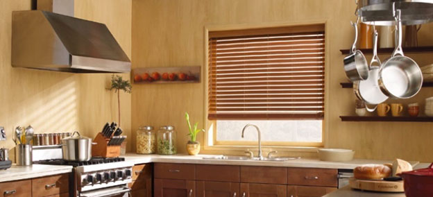Hardwood faux blinds in a kitchen
